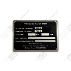Mixer Water Tank Data Plate